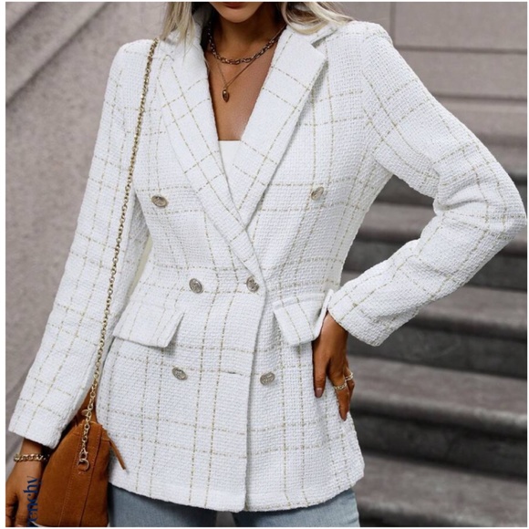 Classic Plaid Button up Tweed Blazer - Picture 3 of 12